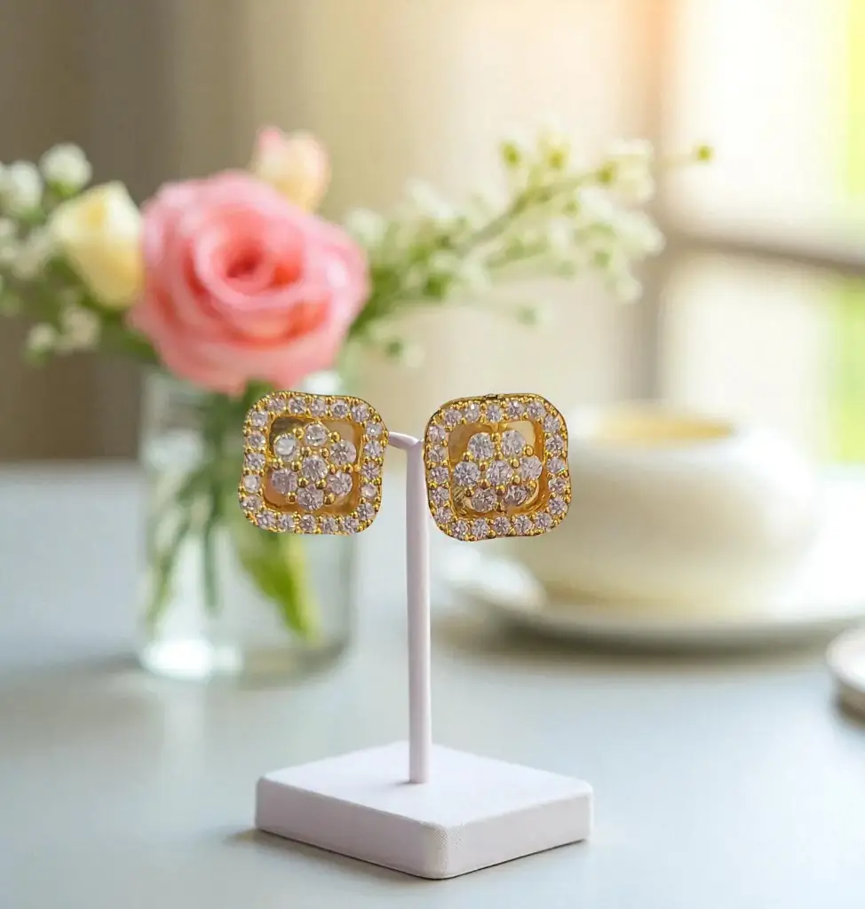 Golden Bloom Square Studs