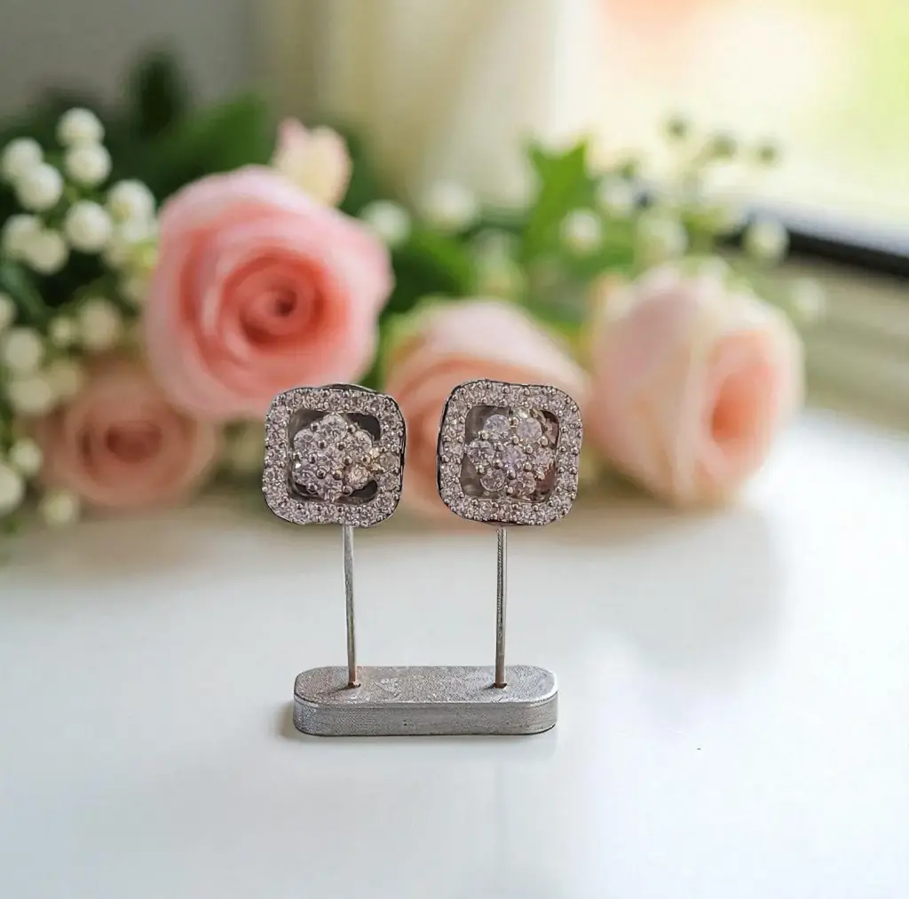 Silver Bloom Square Studs