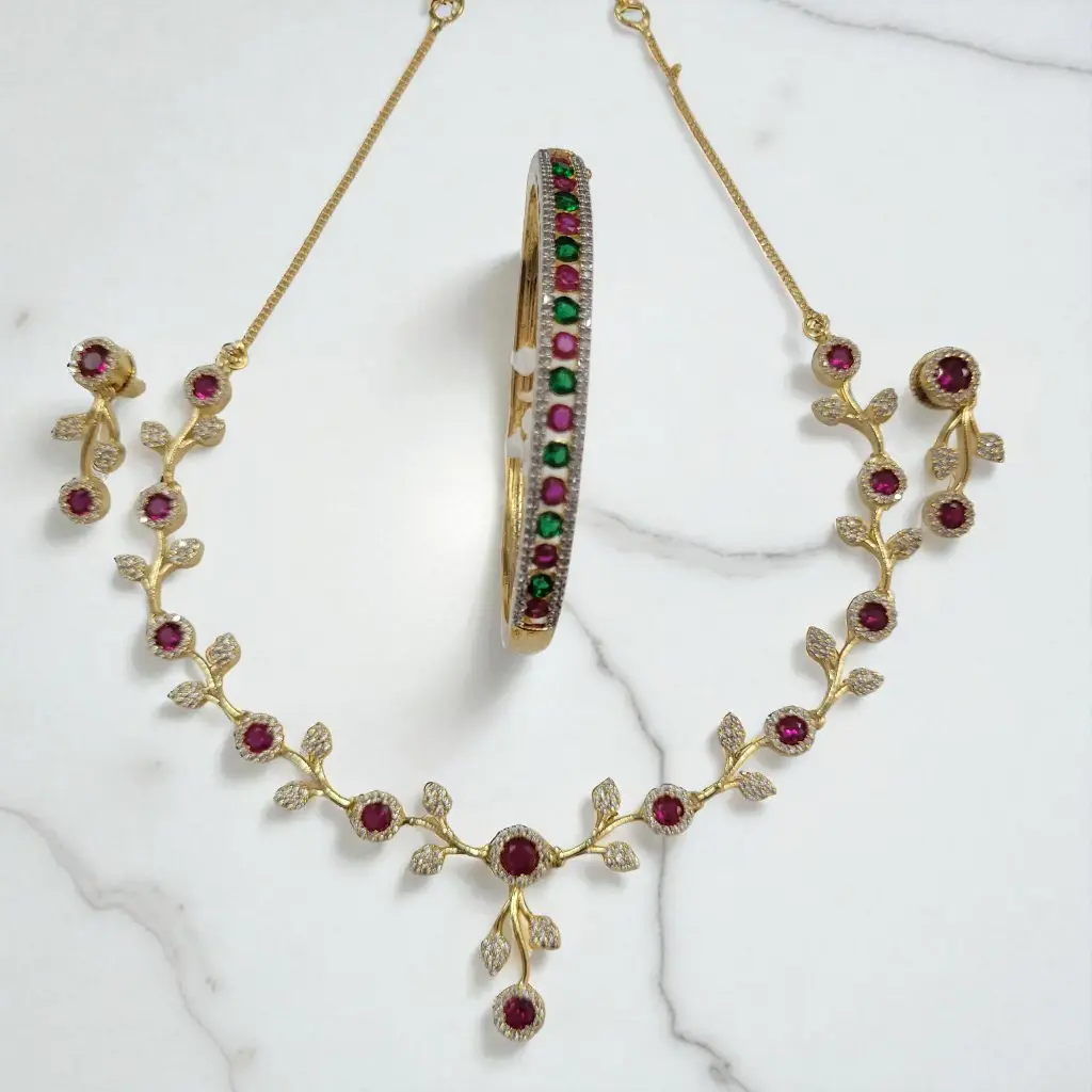 Gulbahaar Charm – फूलों सी नज़ाकत वाला 3-Piece Gold Plated Jewelry Set